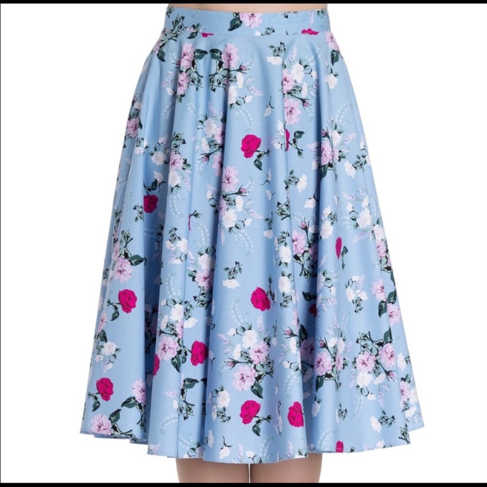 NWT Hell Bunny Belinda midi Skirt- blue floral